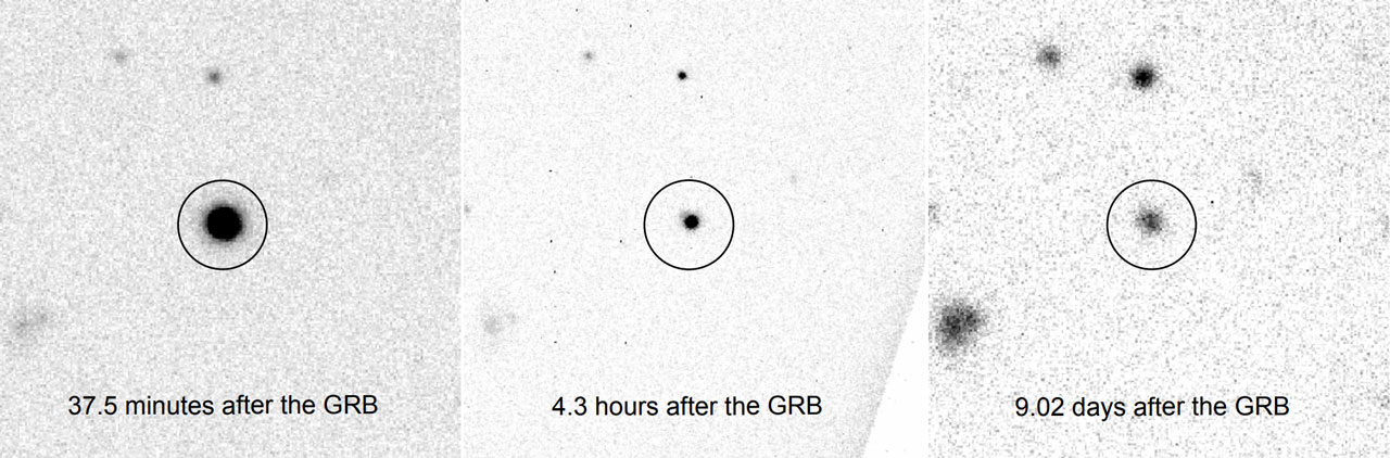 How the observations of a GRB in the time after the initial explosion