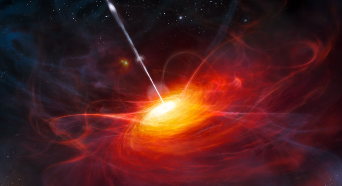 Artist's impression of the quasar ULAS J1120+0641 (credit: ESO/M. Kornmesser).