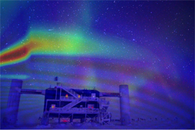 IceCube med neutrino-transformationer lagt over