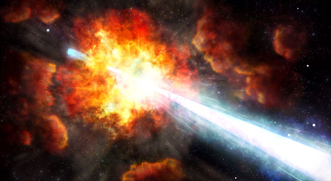 Gammaglimt er de kraftigste eksplosioner i Universet, og markerer afslutningen på en stjernes liv. Et særlig kraftigt glimt blev for nylig observeret af flere rumteleskoper.