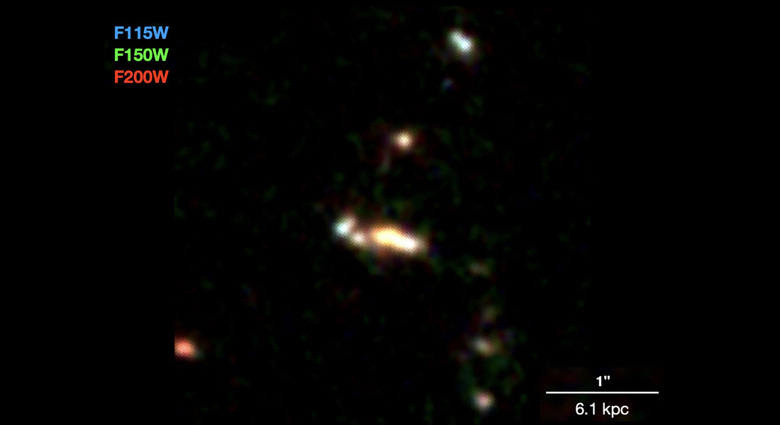 En gruppe af små galakser, set næsten 13 milliarder år tilbage i tiden