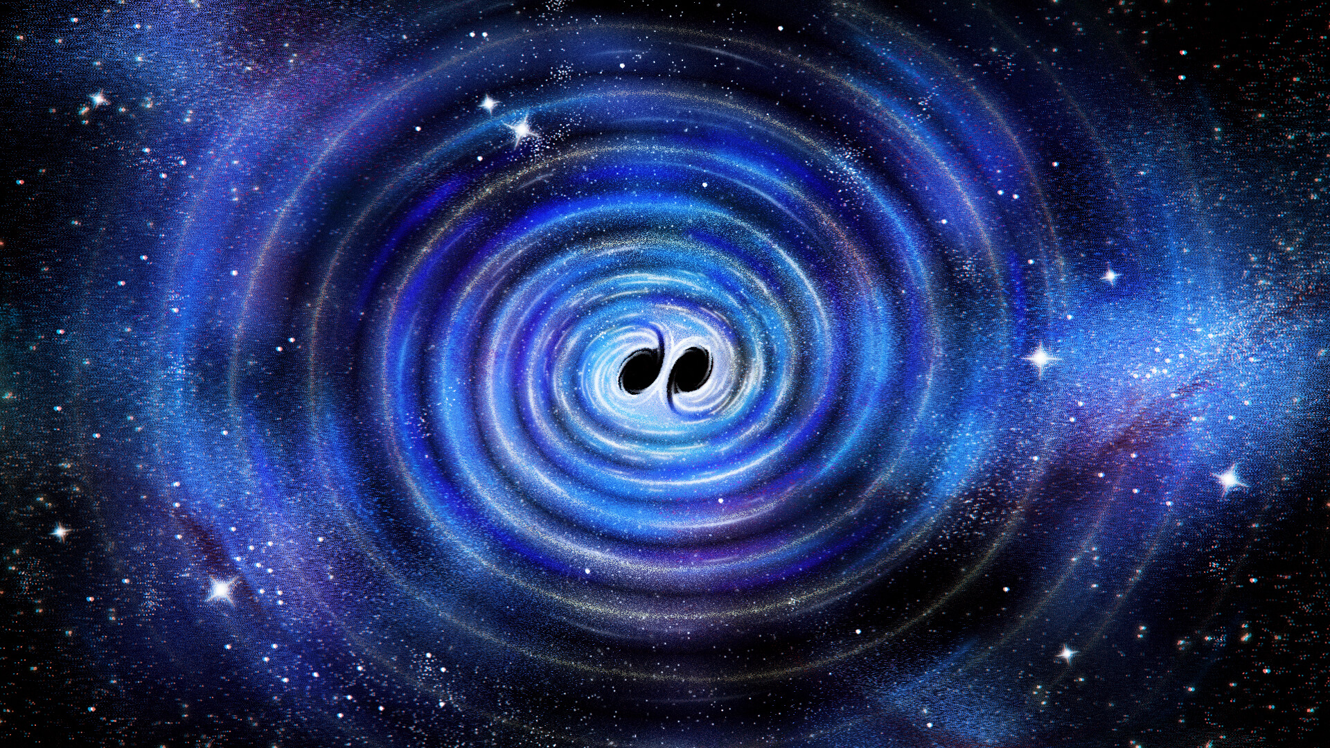 Ringing Black Holes When two black holes collide and merge, they release gravitational waves. These waves can be detected by the LIGO-Virgo-KAGRA detectors on Earth, allowing scientists to determine the mass and spin of the black holes. The clearest black hole merger signal yet, named GW250114, recorded by LIGO in January 2025, offers new insights into these mysterious cosmic giants. Credit: Maggie Chiang for Simons Foundation