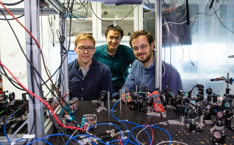 From left: David Mason, Junxin Chen and Massimiliano Rossi in the lab