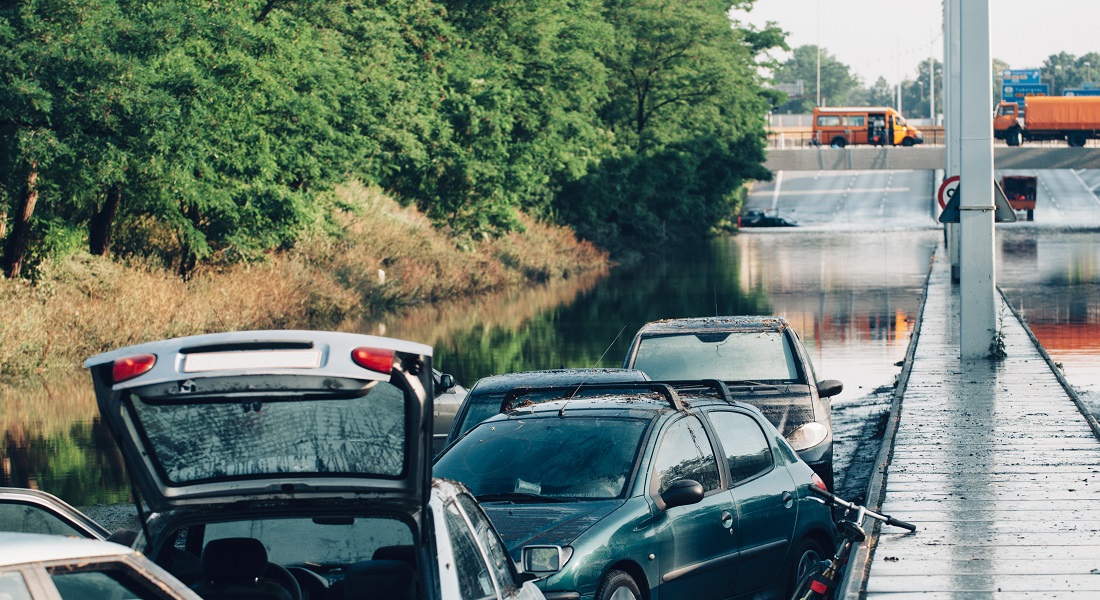 Flooding on Lyngbyvej after the cloudburst