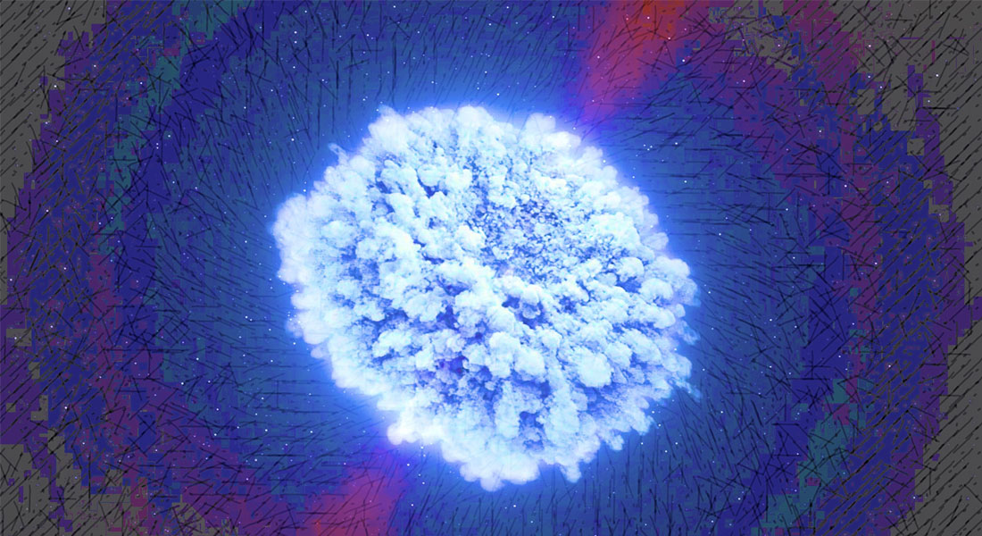 Artistic impression of a neutron star collision leaving behind a rapidly expanding cloud of radioactive material. Illustration: NASA GODDARD SPACE FLIGHT CENTER, CI LAB