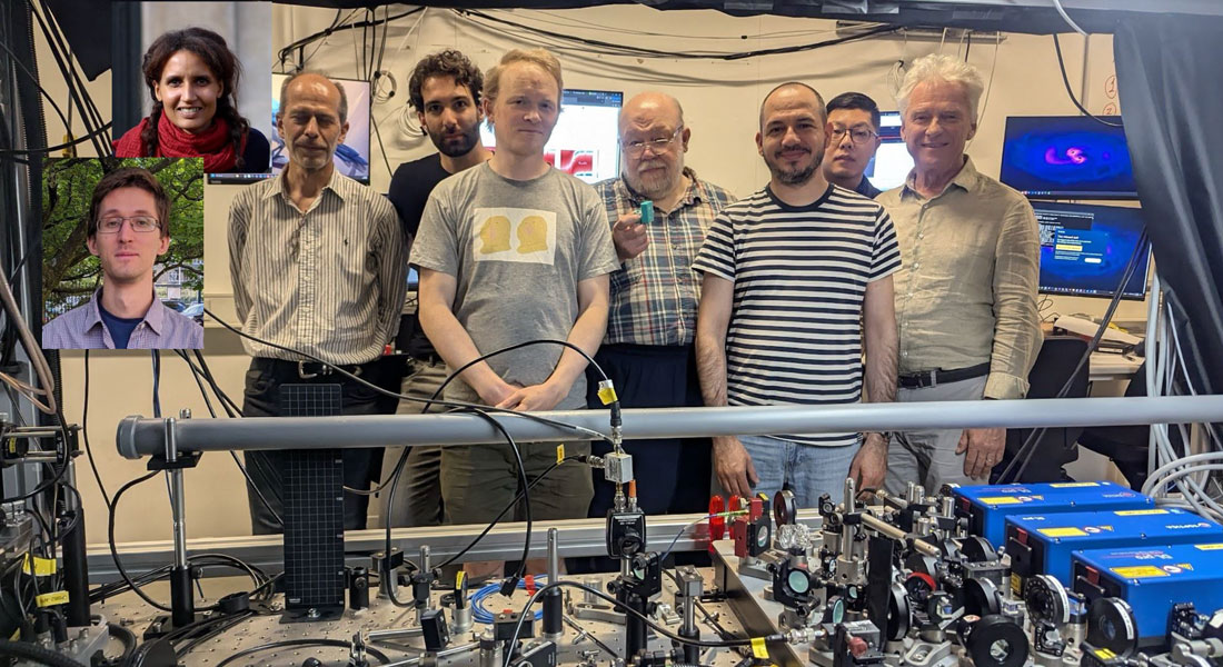 The team at the Niels Bohr Institute in the lab. From left: Valeriy Novikov, Mai Bocoum, Joerg Helge Muller, Andrea Grimaldi, Emil Zeuthen, Mikhail Balabas, Tulio Brito Brasil, Jun Jia and Eugene Polzik. 