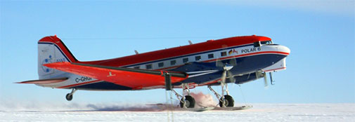 The Bassler aircraft “Polar 6” landing on the RECAP skiway. The Bassler aircraft “Polar 6” landing on the RECAP skiway