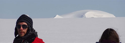 Jan in front of impressive ice covered mountain ‘out there’ on the other side. Jan in front of impressive ice covered mountain ‘out there’ on the other side.