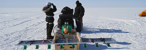 The radar setup mounted on a Nansen sled and dragged behind a skidoo