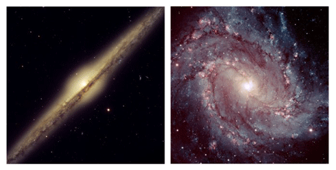 Galakser set fra siden og fra oven