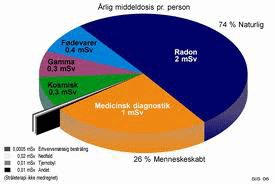 Fordeling af kilder for stråling af danskererne vist i diagram.