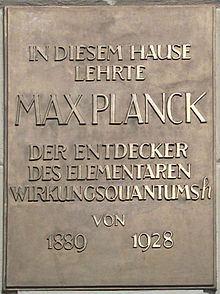 Mindeplade for Max Planck