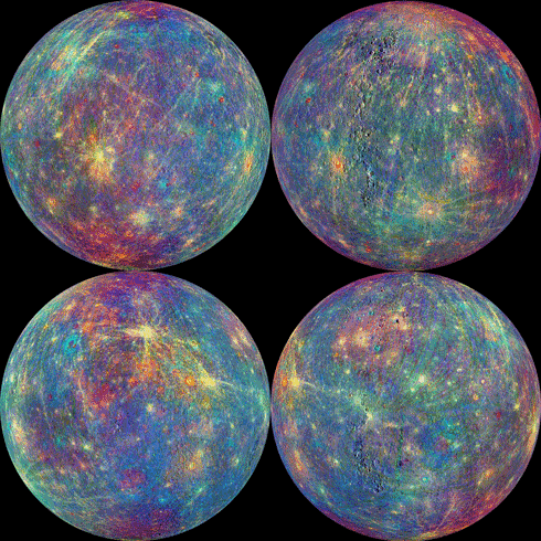 Merkur set fra forskellige vinkler
